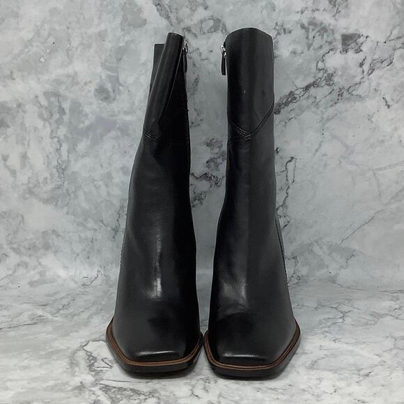 Franco Sarto 10M Black Leather Stevie Mid Calf Boot Square Toe Block Heel M29-14 - Picture 2 of 10